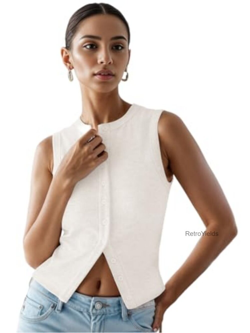 Ribbed Cropped Tank Top Women's Button Up Going Out Y2K Summer